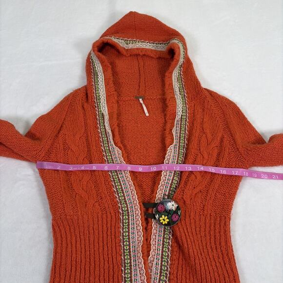 Free People Womens Wool Blend Ribbon Detail Hooded Cardigan Medium Orange Chrty - Picture 9 of 12